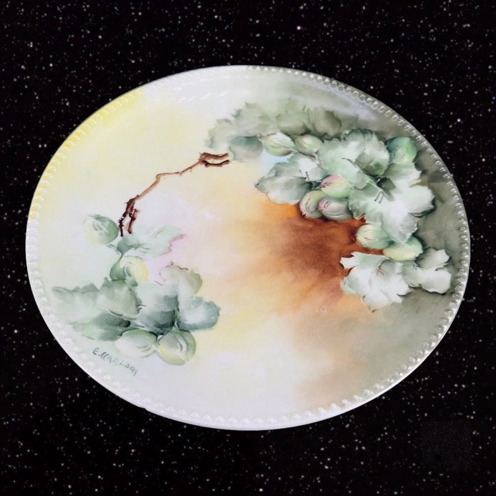 J P L‎ France Limoges Hand Painted Plate Dish Beaded Edges JPL Signed E Carlson - Picture 10 of 10